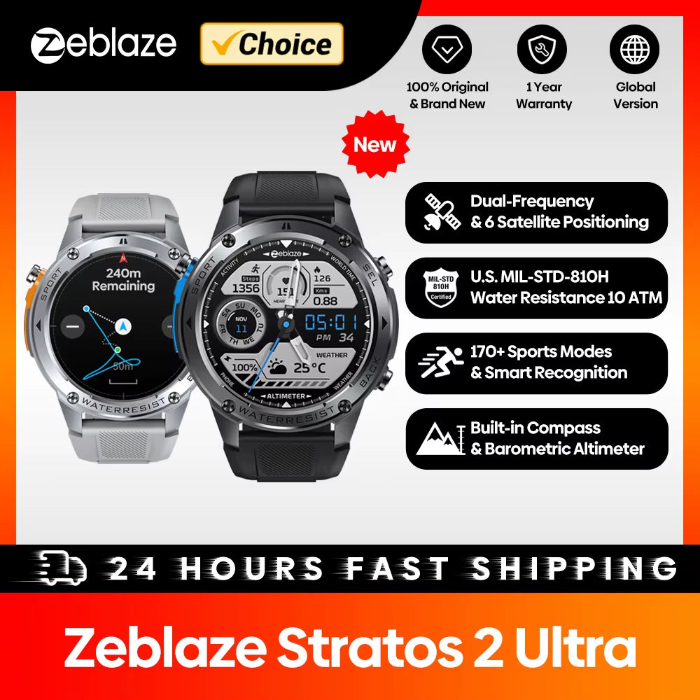 Discover the Stratos 2 Ultra GPS Smart Watch: Your Ultimate Outdoor Companion with Built-In Compass, Barometric Altimeter, and Voice Calling - 10 ATM Water-Resistant!