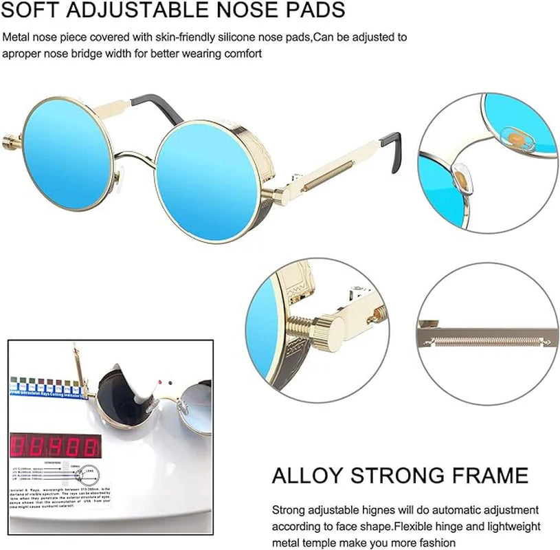 Elevate Your Style with Retro Round Polarized Sunglasses - Vintage Gothic Steampunk Design for Men and Women