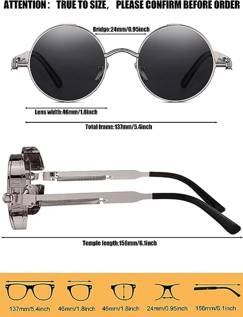 Elevate Your Style with Retro Round Polarized Sunglasses - Vintage Gothic Steampunk Design for Men and Women
