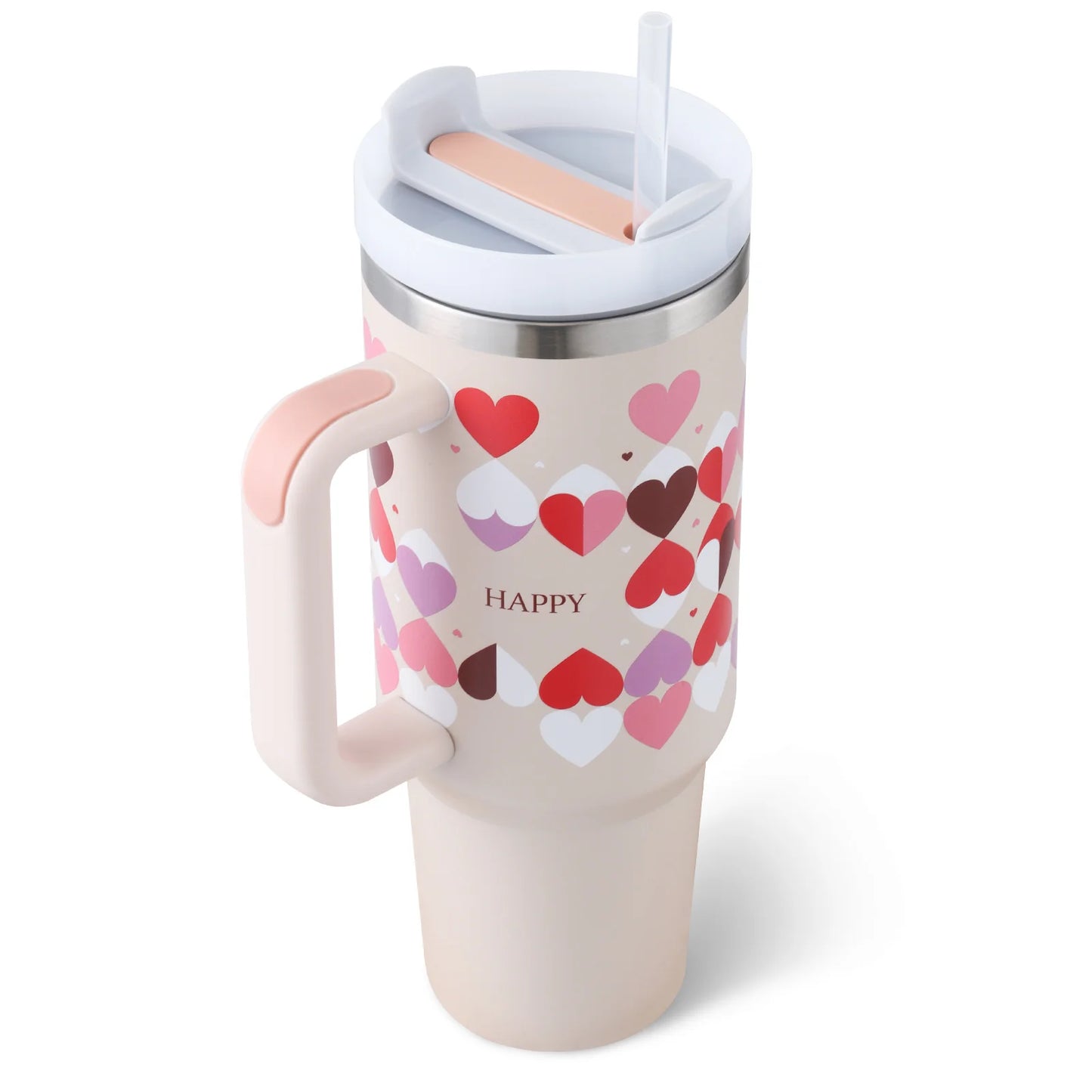 40 Oz Insulated Tumbler with Handle and Straw - Spill Proof Stainless Steel Coffee Cup for Travel, Gym, and Office - Perfect Gift for Valentine's Day and More