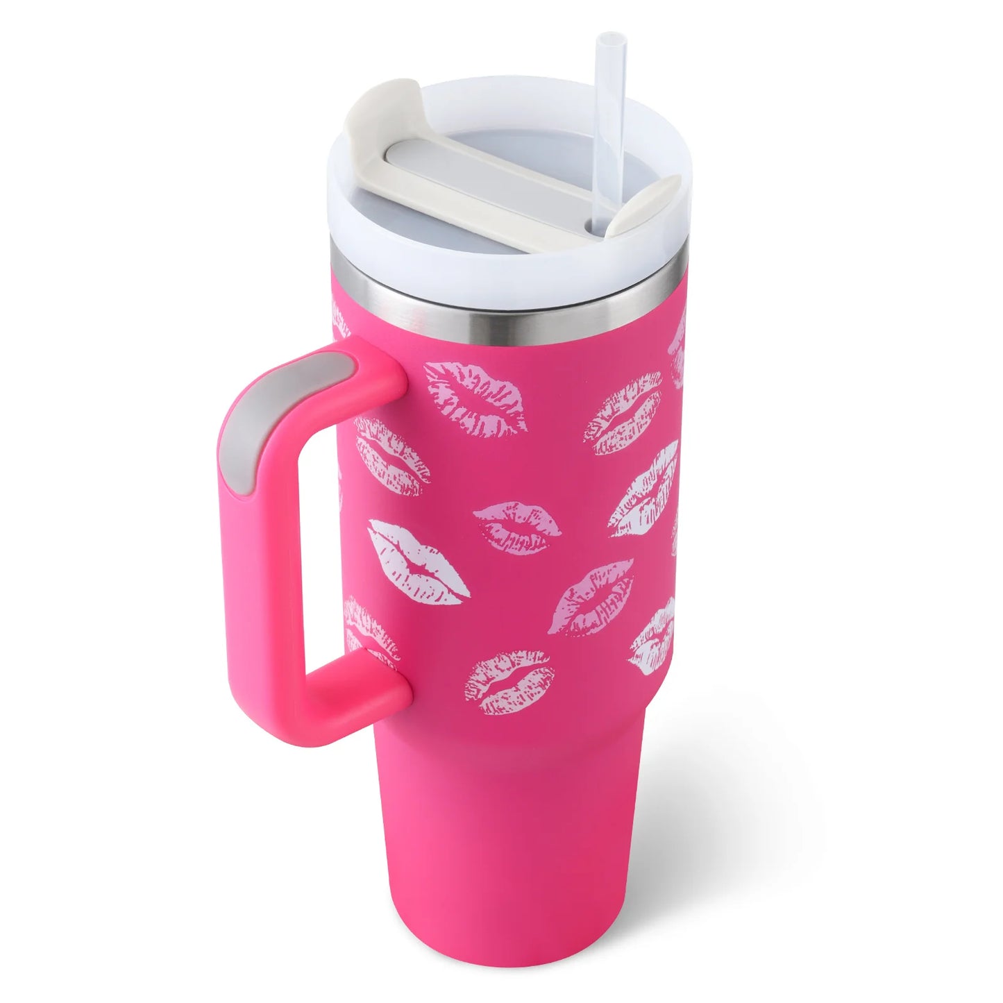 40 Oz Insulated Tumbler with Handle and Straw - Spill Proof Stainless Steel Coffee Cup for Travel, Gym, and Office - Perfect Gift for Valentine's Day and More
