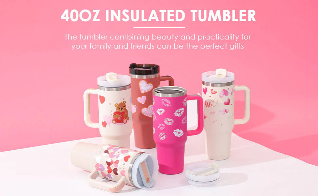 40 Oz Insulated Tumbler with Handle and Straw - Spill Proof Stainless Steel Coffee Cup for Travel, Gym, and Office - Perfect Gift for Valentine's Day and More