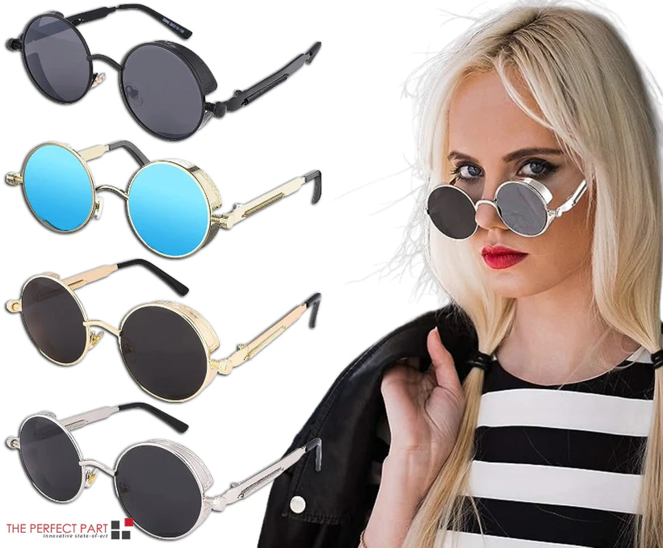 Elevate Your Style with Retro Round Polarized Sunglasses - Vintage Gothic Steampunk Design for Men and Women