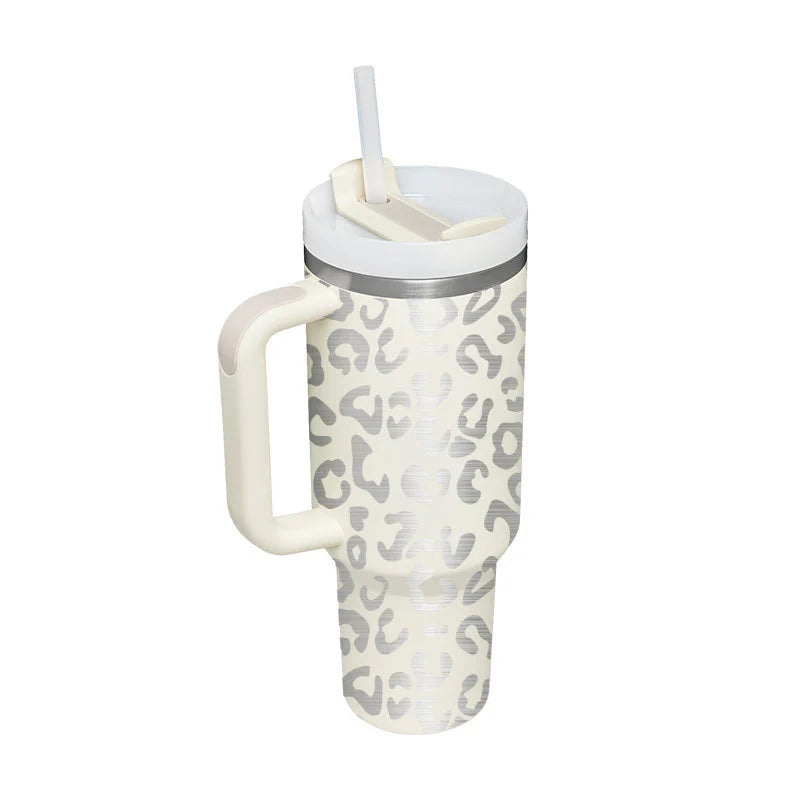 40 Oz Insulated Tumbler with Handle and Straw - Spill Proof Stainless Steel Coffee Cup for Travel, Gym, and Office - Perfect Gift for Valentine's Day and More