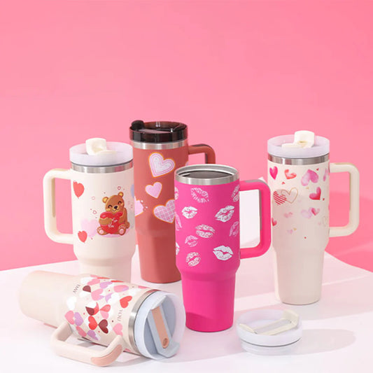 40 Oz Insulated Tumbler with Handle and Straw - Spill Proof Stainless Steel Coffee Cup for Travel, Gym, and Office - Perfect Gift for Valentine's Day and More