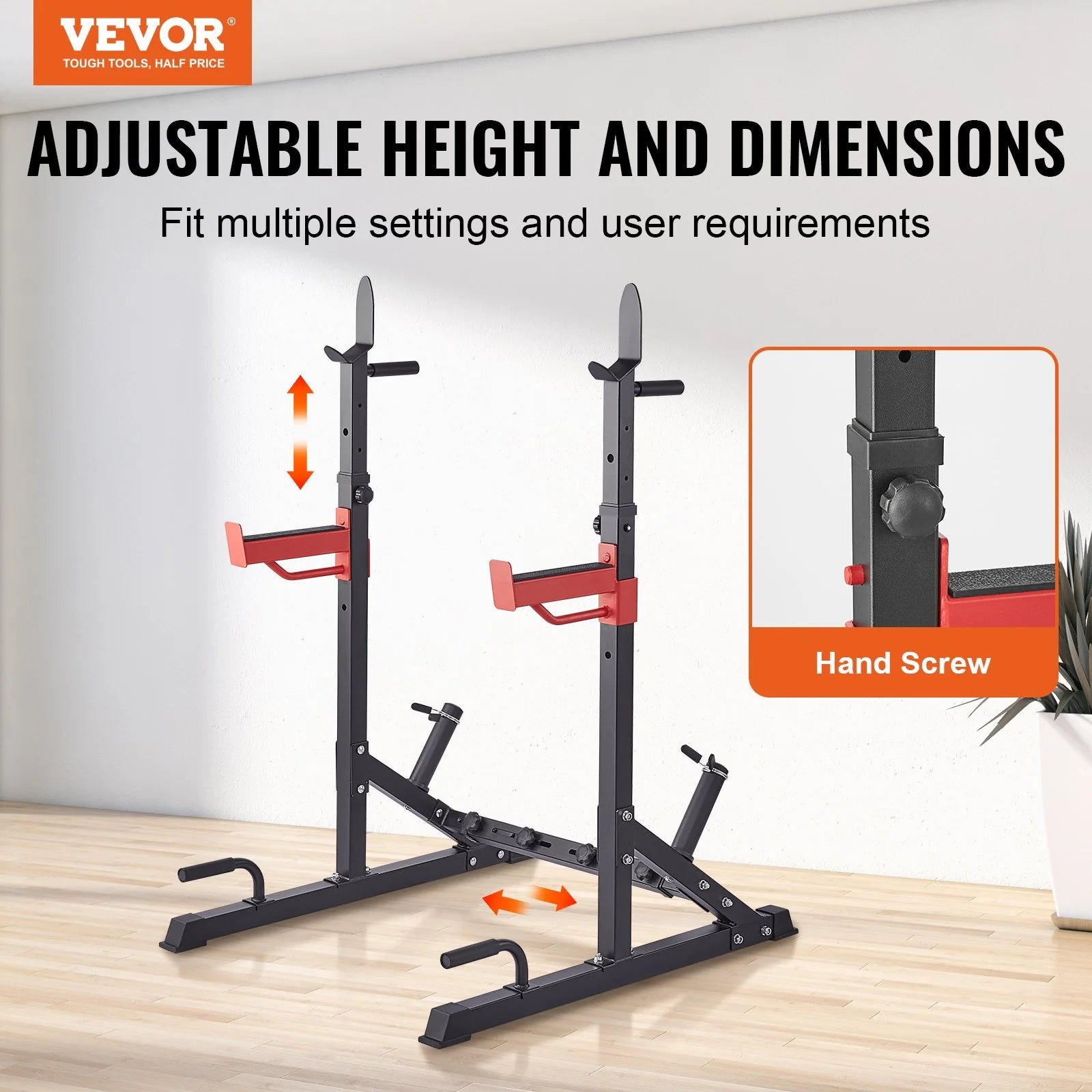 VEVOR Adjustable Squat Stand Power Rack - Multi-Functional Barbell Rack with Weight Plate Storage, Max Load 600 Lbs for Home and Gym Workouts