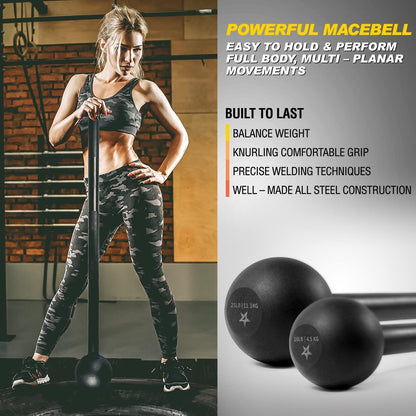 Unleash Your Strength with the Steel Mace Bell - Versatile Full Body Workout Tool for Men and Women, Available in 5 to 30 lbs