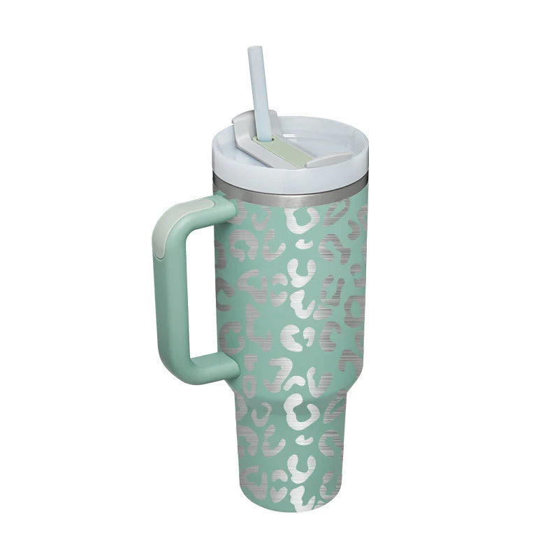 40 Oz Insulated Tumbler with Handle and Straw - Spill Proof Stainless Steel Coffee Cup for Travel, Gym, and Office - Perfect Gift for Valentine's Day and More