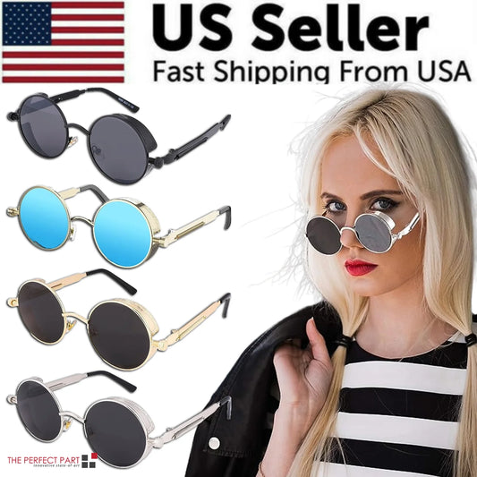 Elevate Your Style with Retro Round Polarized Sunglasses - Vintage Gothic Steampunk Design for Men and Women