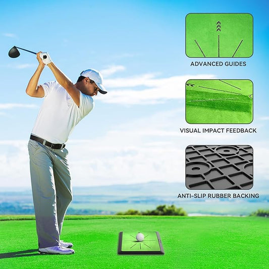 Premium Golf Hitting Mat - Enhance Your Swing with Advanced Feedback and Detection | Extra Replaceable 16"X12" Golf Training Mat with Durable Rubber Backing for Indoor and Outdoor Use