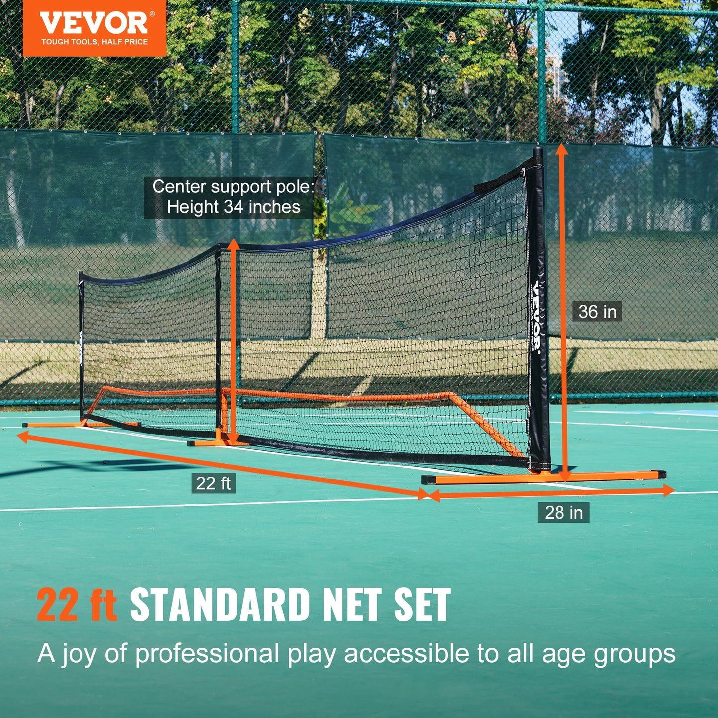 VEVOR 22FT Portable Pickleball Net Set - Complete System with Carrying Bag, Balls & Paddles for Ultimate Outdoor Fun