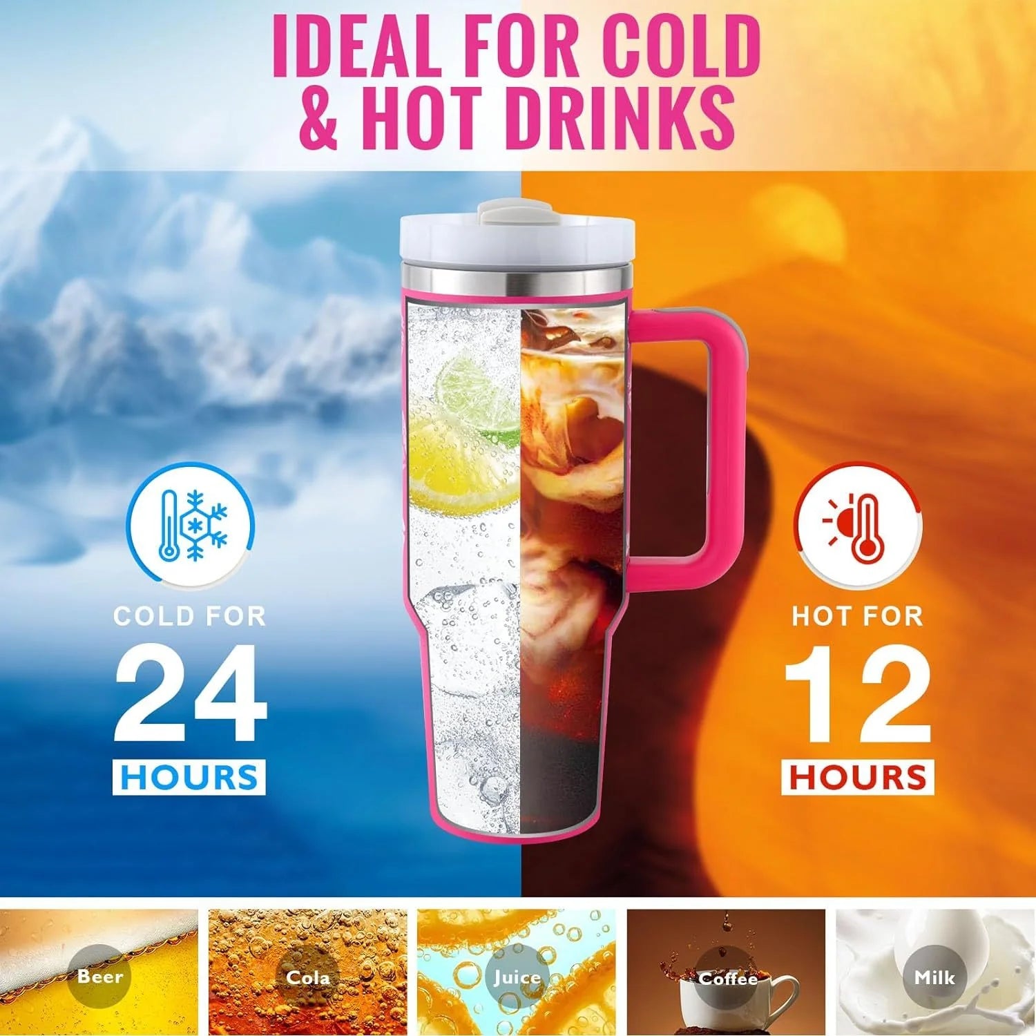 40 Oz Insulated Tumbler with Handle and Straw - Spill Proof Stainless Steel Coffee Cup for Travel, Gym, and Office - Perfect Gift for Valentine's Day and More