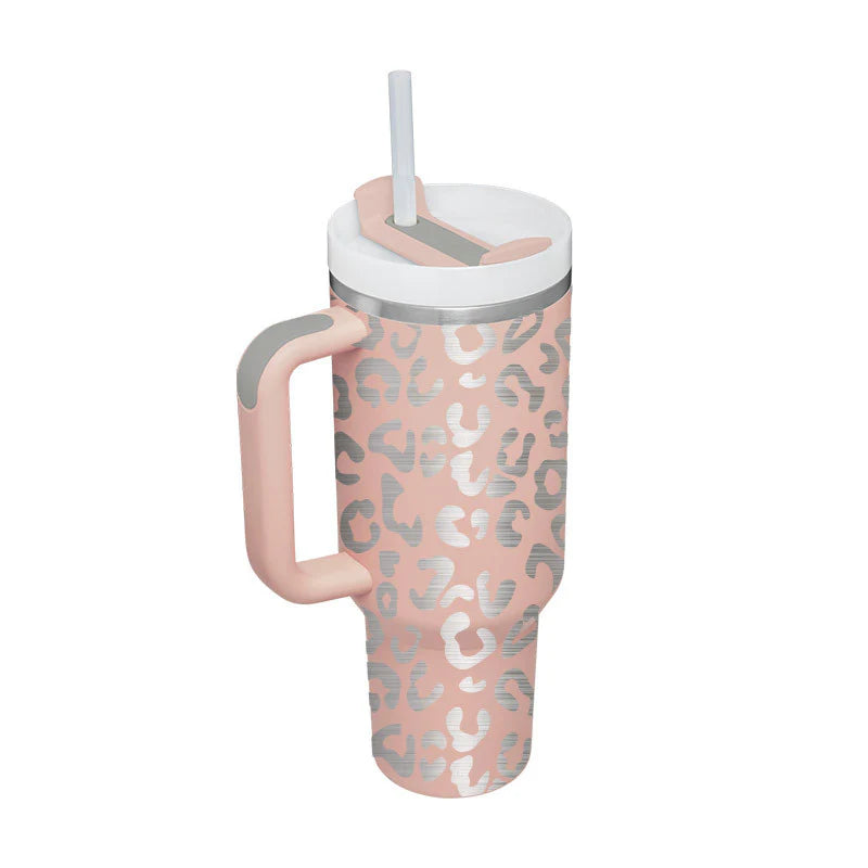 40 Oz Insulated Tumbler with Handle and Straw - Spill Proof Stainless Steel Coffee Cup for Travel, Gym, and Office - Perfect Gift for Valentine's Day and More
