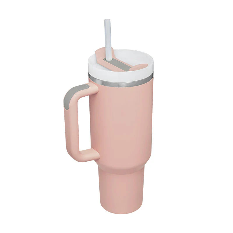 40 Oz Insulated Tumbler with Handle and Straw - Spill Proof Stainless Steel Coffee Cup for Travel, Gym, and Office - Perfect Gift for Valentine's Day and More