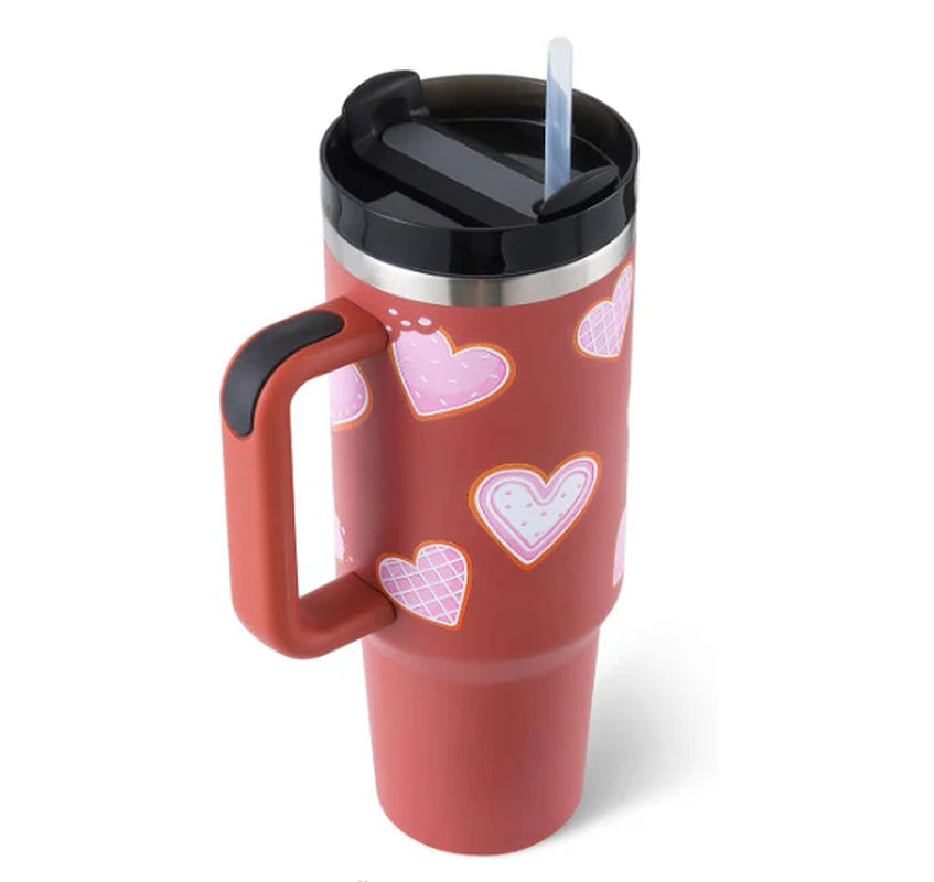 40 Oz Insulated Tumbler with Handle and Straw - Spill Proof Stainless Steel Coffee Cup for Travel, Gym, and Office - Perfect Gift for Valentine's Day and More