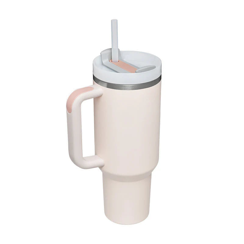 40 Oz Insulated Tumbler with Handle and Straw - Spill Proof Stainless Steel Coffee Cup for Travel, Gym, and Office - Perfect Gift for Valentine's Day and More