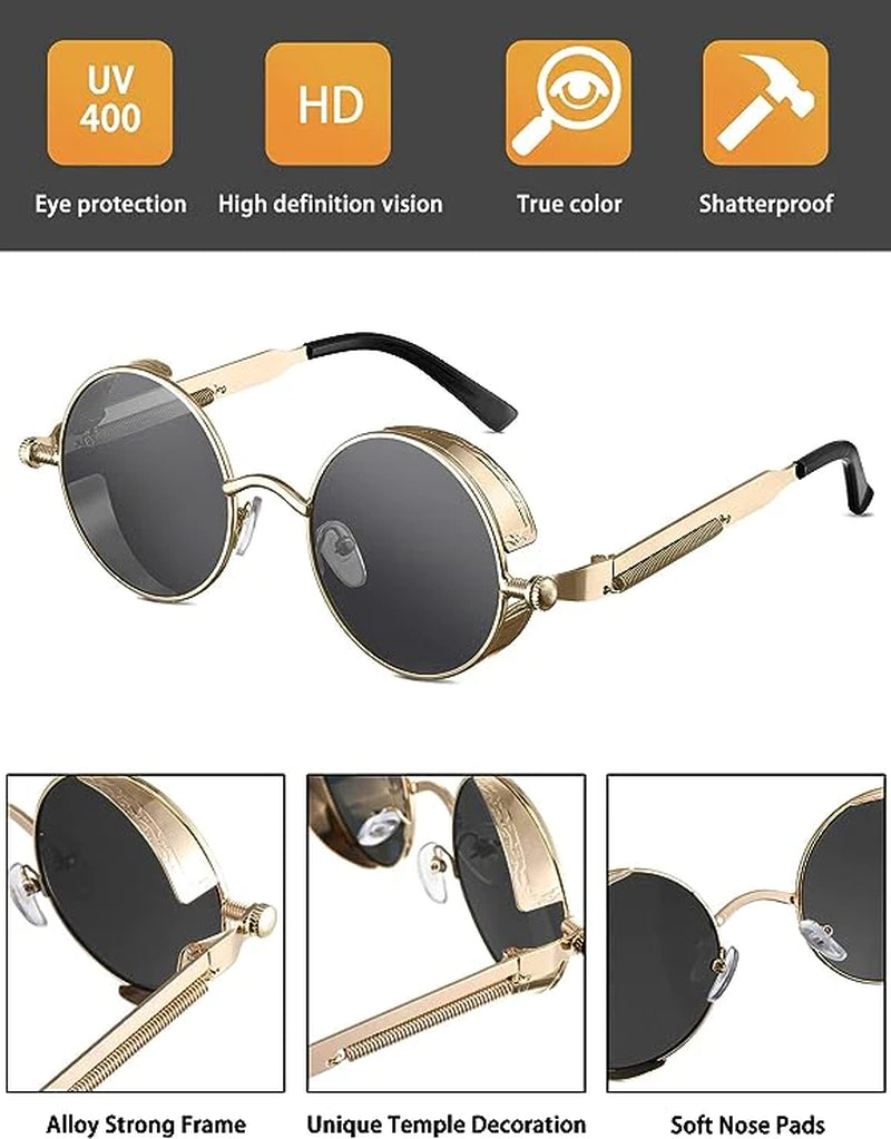Elevate Your Style with Retro Round Polarized Sunglasses - Vintage Gothic Steampunk Design for Men and Women