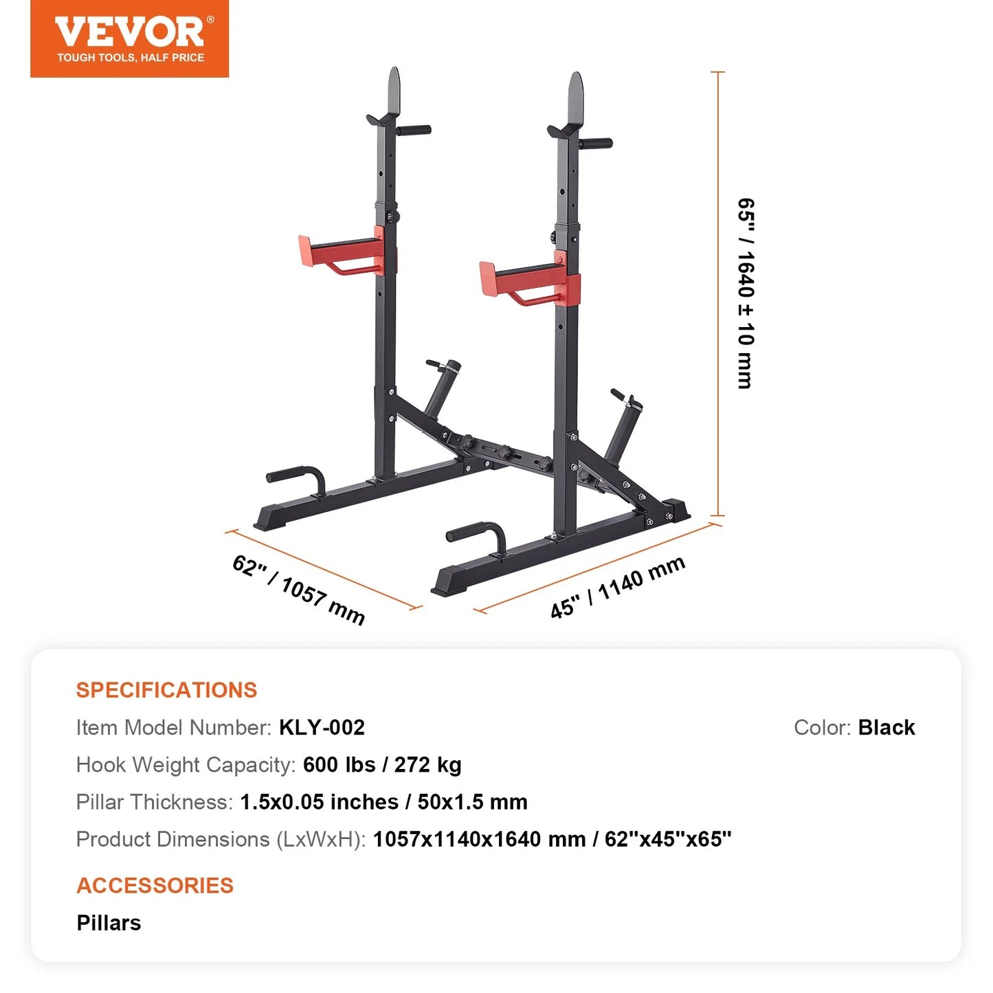 VEVOR Adjustable Squat Stand Power Rack - Multi-Functional Barbell Rack with Weight Plate Storage, Max Load 600 Lbs for Home and Gym Workouts
