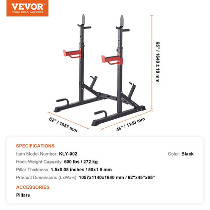 VEVOR Adjustable Squat Stand Power Rack - Multi-Functional Barbell Rack with Weight Plate Storage, Max Load 600 Lbs for Home and Gym Workouts