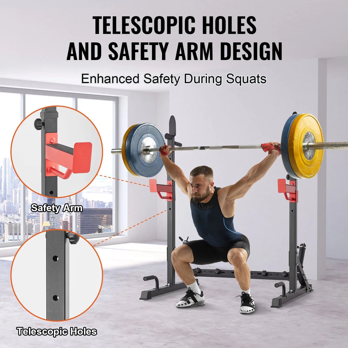 VEVOR Adjustable Squat Stand Power Rack - Multi-Functional Barbell Rack with Weight Plate Storage, Max Load 600 Lbs for Home and Gym Workouts