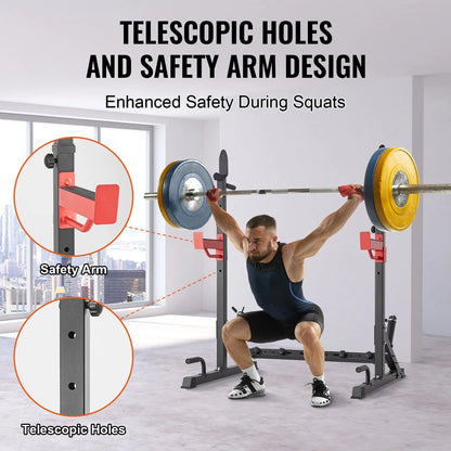 VEVOR Adjustable Squat Stand Power Rack - Multi-Functional Barbell Rack with Weight Plate Storage, Max Load 600 Lbs for Home and Gym Workouts