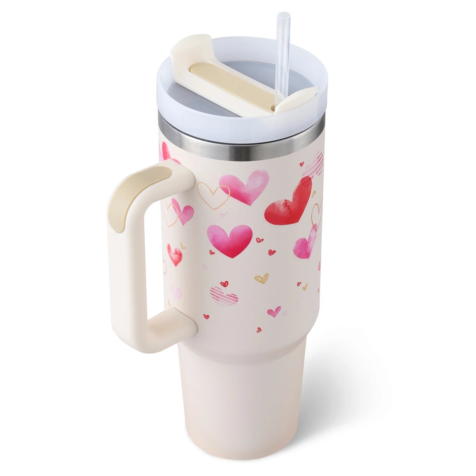 40 Oz Insulated Tumbler with Handle and Straw - Spill Proof Stainless Steel Coffee Cup for Travel, Gym, and Office - Perfect Gift for Valentine's Day and More