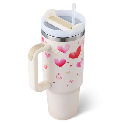 40 Oz Insulated Tumbler with Handle and Straw - Spill Proof Stainless Steel Coffee Cup for Travel, Gym, and Office - Perfect Gift for Valentine's Day and More