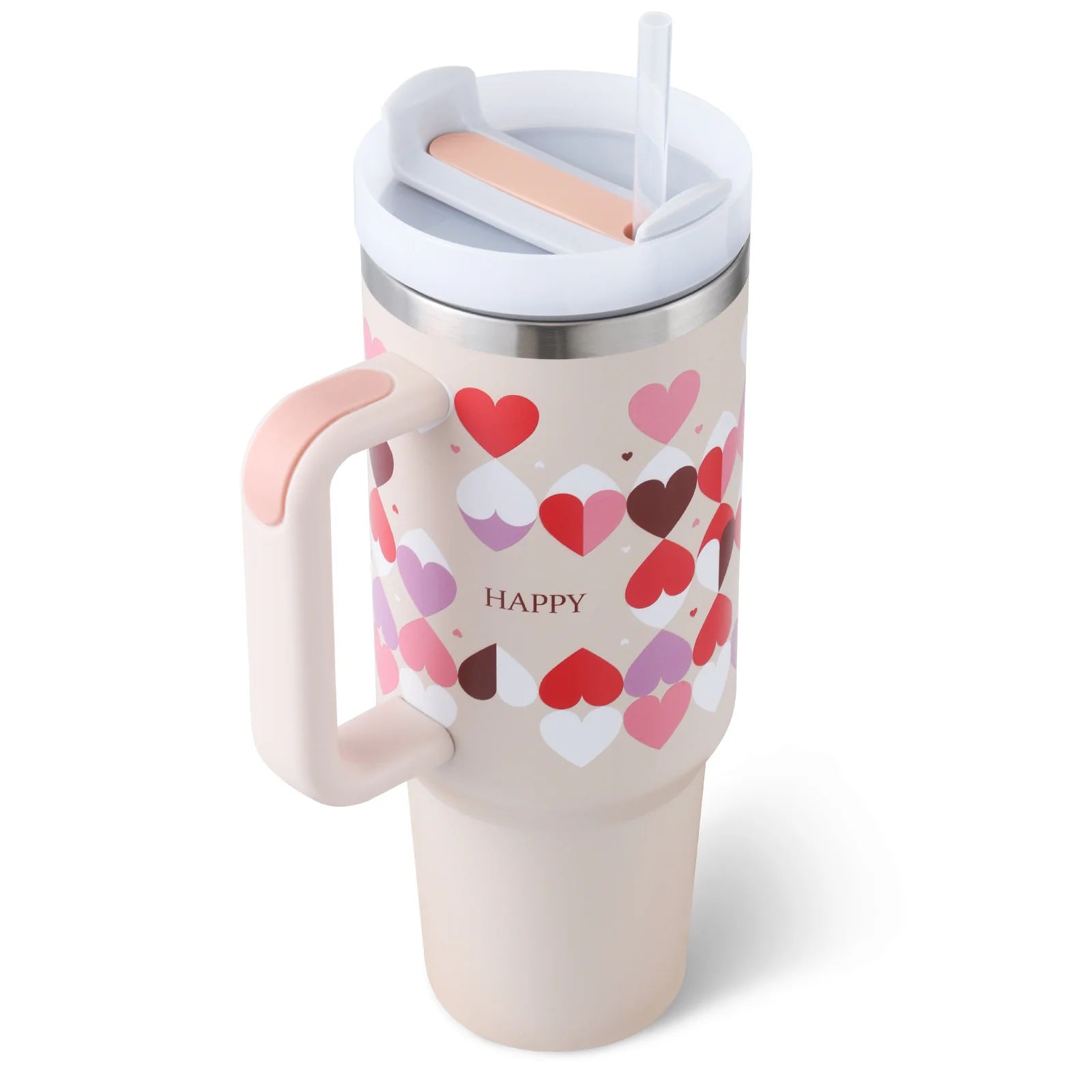 40 Oz Insulated Tumbler with Handle and Straw - Spill Proof Stainless Steel Coffee Cup for Travel, Gym, and Office - Perfect Gift for Valentine's Day and More